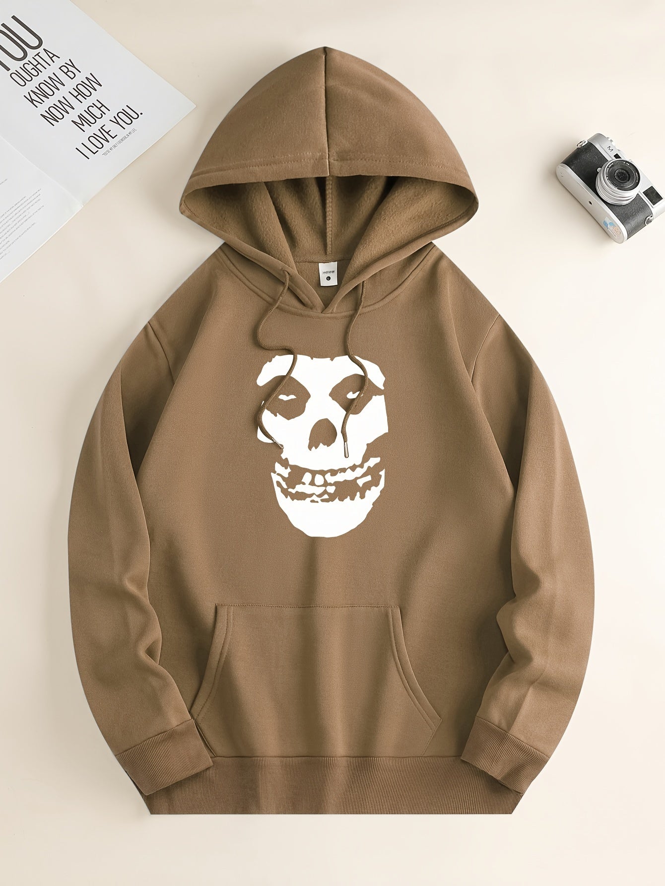 Skull Print Hoodie, Hoodies For Men, Men's Casual Graphic Design Pullover Hooded Sweatshirt With Kangaroo Pocket Streetwear For Winter Fall, As Gifts Halloween