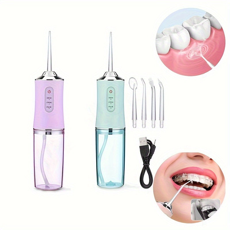 1pc Portable Dental Water Flosser, USB Rechargeable Water Jet Floss Tooth Pick 4 *Jet Tip 3 Modes Wireless Security Home Electronics Cute Gift, 5V Mobile Phone Data Cable, USB Socket, Power Bank Charging