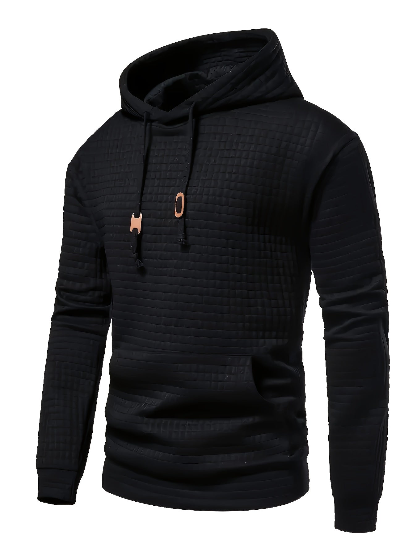Plus Size Men's Solid Textured Hoodie Spring Fall Winter Hooded Sweatshirt For Big & Tall Males, Men's Clothing