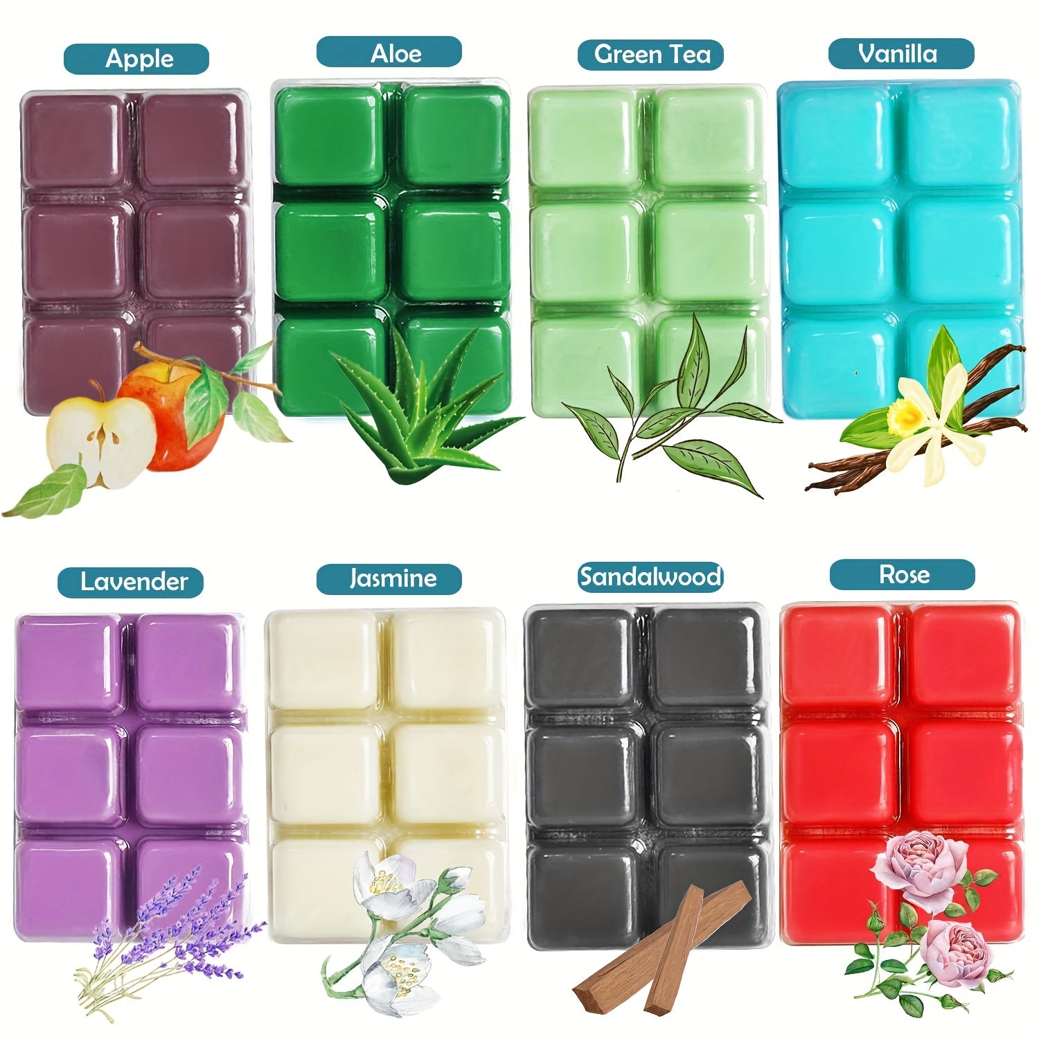 8pcs 4*3in [10.16*7.62CM] 2.5oz [70.8oz] *8 New Wax Block Aroma Candle For 1 Box, Each New Wax Block Shape Is The Same, Fragrance And Color Types, Can Be Placed Anywhere Burning, Help To Relieve Pressure, Increase Mood, Air F