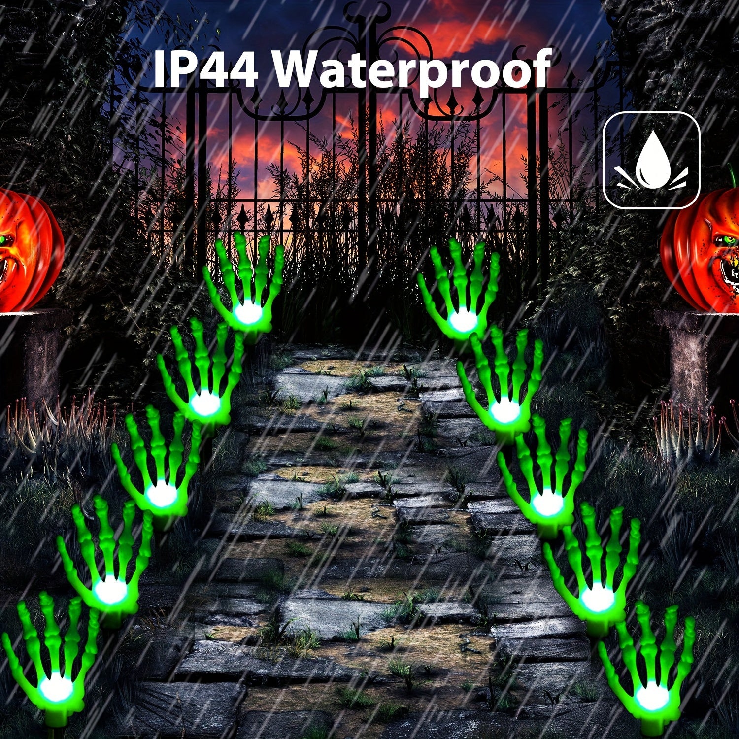 [Fast Arrival] 12pcs Solar-Powered Halloween Garden Lights - Waterproof LED Skeleton Hands, 8 Lighting Modes, Outdoor Yard & Lawn Decorations for Spooky Ambiance