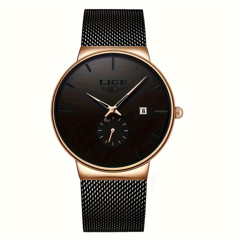 LIGE Fashion Men's Watch Top Brand Luxury Quartz Watch Men's Casual Ultra-thin Mesh Steel Sports Watch