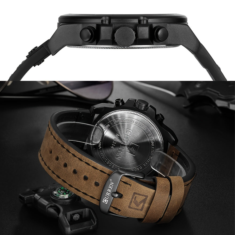 CURREN Chronograph Men's Watch Retro Classic Quartz Watch Analog Calendar WR PU Leather Wrist Watch Date Watch