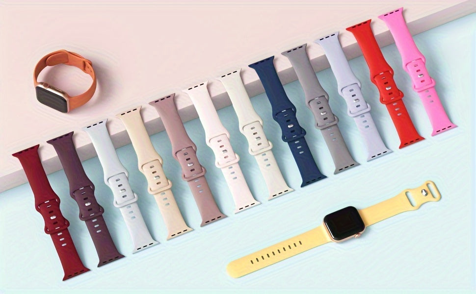 Apple Watch Compatible Silicone Straps: 7 Colors for 38mm, 40mm, 41mm, 42mm, 44mm, 45mm, 49mm Watches - Butterfly Clasp, Casual Style