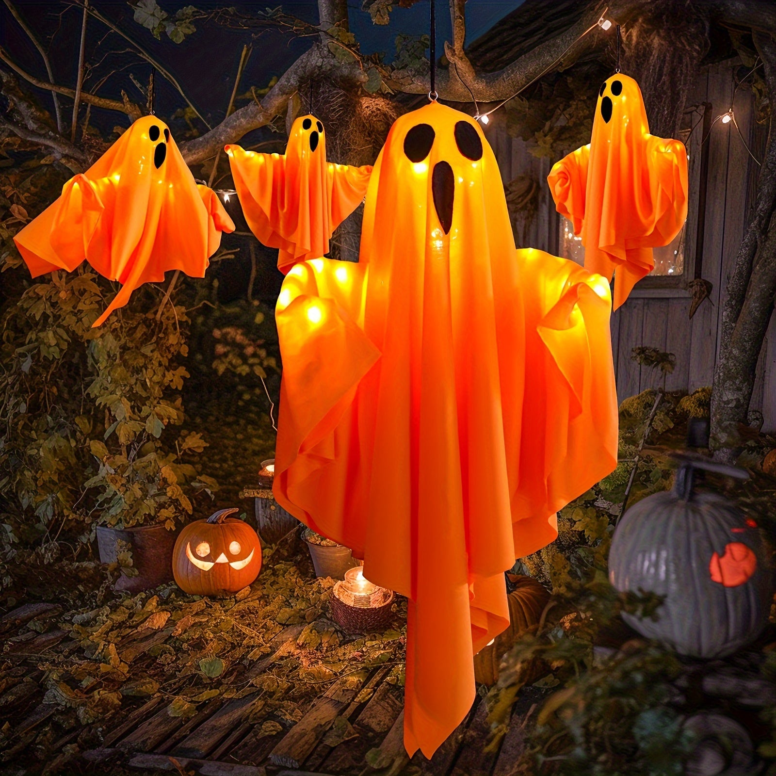 20-Inch Halloween LED Light with Hanging Rope - Spooky Fabric Decor for, Trees & Porch, 3 Flashing Modes, Battery Included