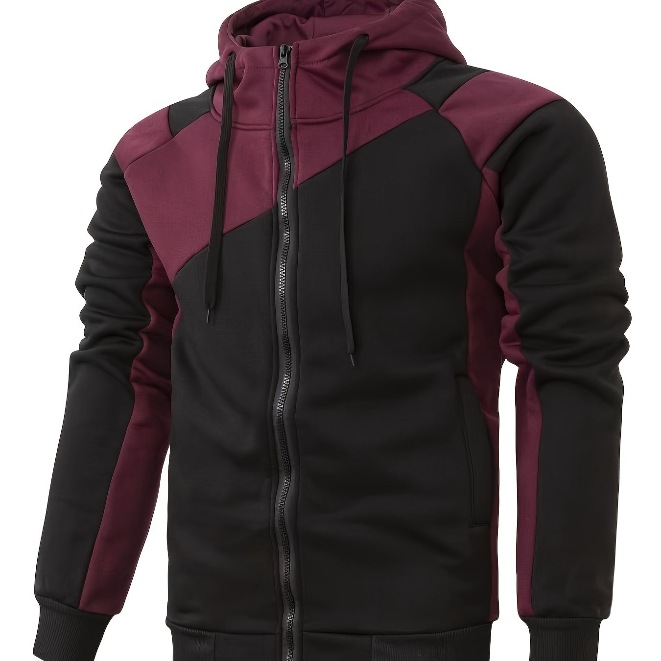 Stylish Men's Color Block Varsity Jacket - Water-Resistant Zip-Up Design with Adjustable Hood, Soft Fleece Lining, and Multiple Pockets - Perfect for Casual Outdoor Activities and Sports Events