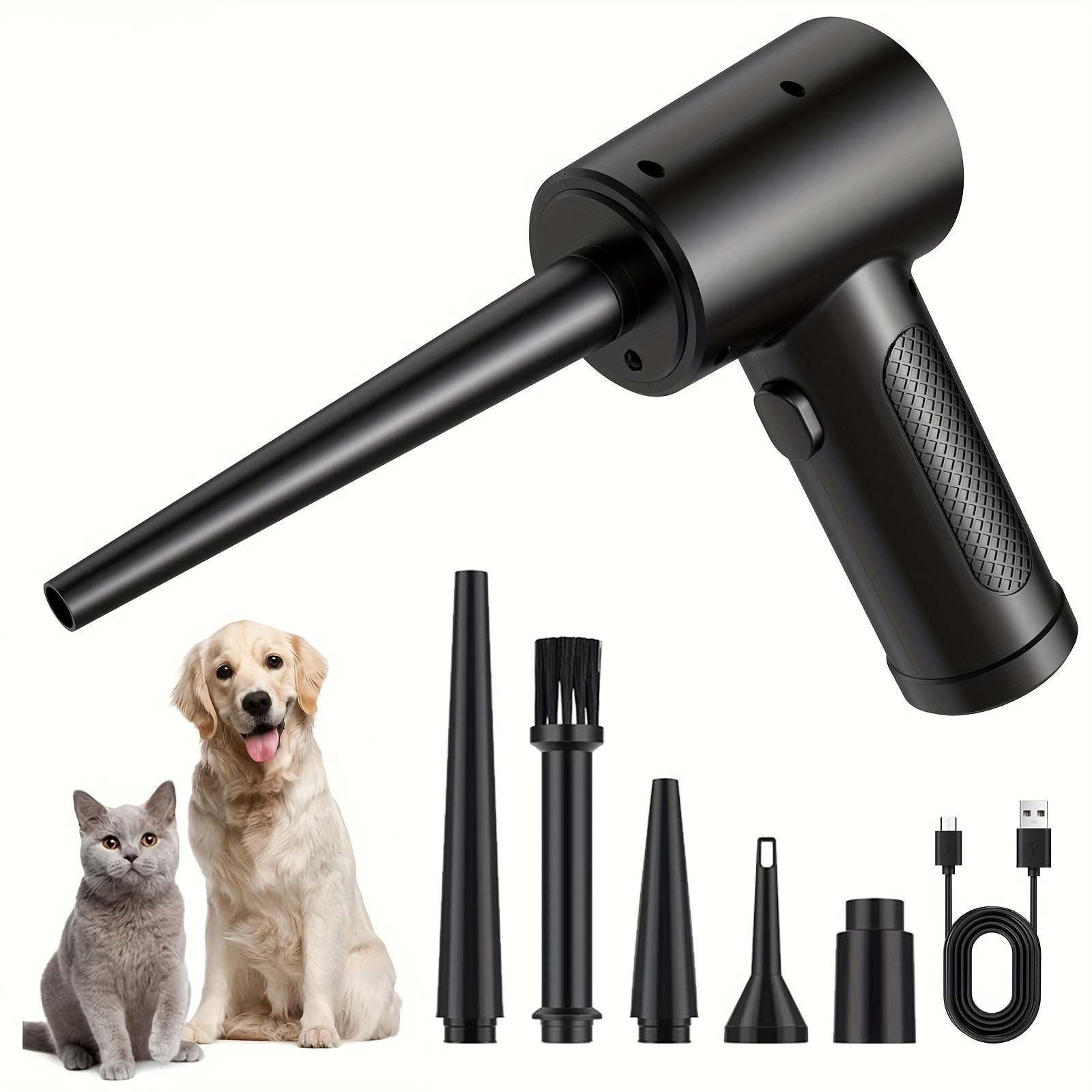 4000mAh Rechargeable Portable 3-Speed Electric Air Duster with LED Light, Cordless, Fast Charge, Ideal for Keyboards & Electronics, Black