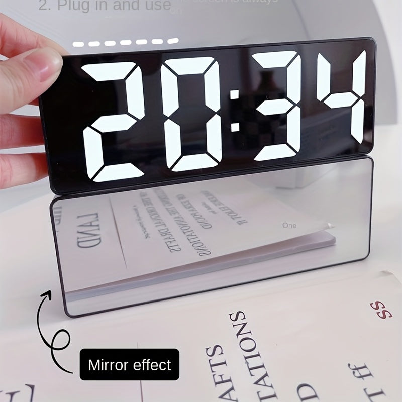 Modern LED Digital Clock with Adjustable Brightness, Date & Temperature Display - USB-Powered 12/24H Rectangular Bedroom Alarm Clock for Home Office Decor, Digital Display Clock | Contemporary Design | Durable Electronics, Al