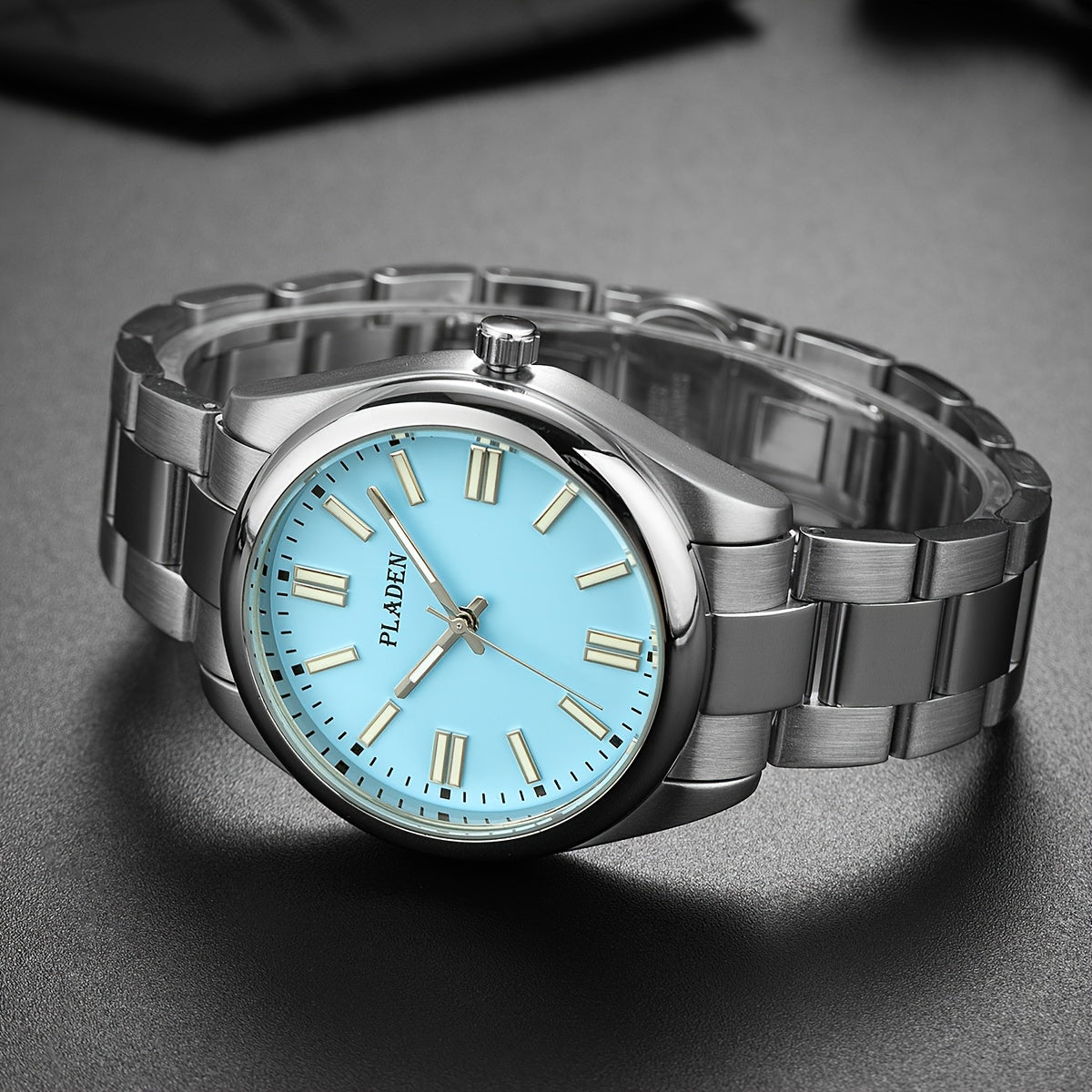 PLADEN Stylish Classic Stainless Steel Business Luminous Quartz Watch, Men's Gift