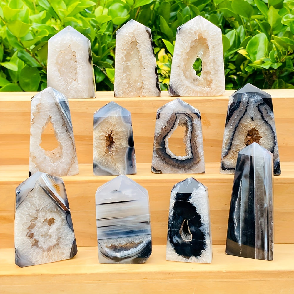 1PC Natural Black Onyx Geode Agate Point Crystal - Unique DIY Home Decor, Jewelry Making, Party Decoration Accent for Birthday, Halloween, Christmas