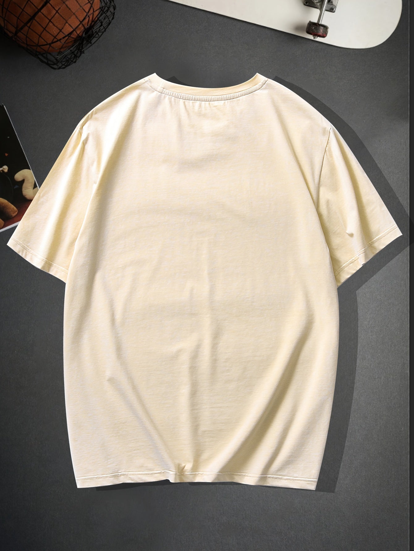 Trendy Skeleton & Letter Pattern Print Men's Comfy T-shirt For Halloween, Graphic Tee Men's Summer Outdoor Clothes, Men's Clothing, Tops For Men