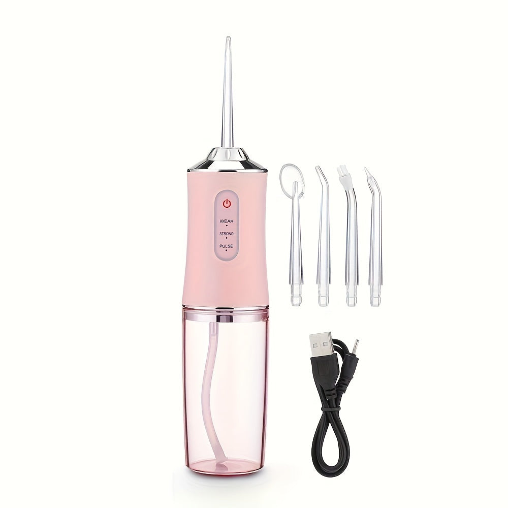 1pc Portable Dental Water Flosser, USB Rechargeable Water Jet Floss Tooth Pick 4 *Jet Tip 3 Modes Wireless Security Home Electronics Cute Gift, 5V Mobile Phone Data Cable, USB Socket, Power Bank Charging