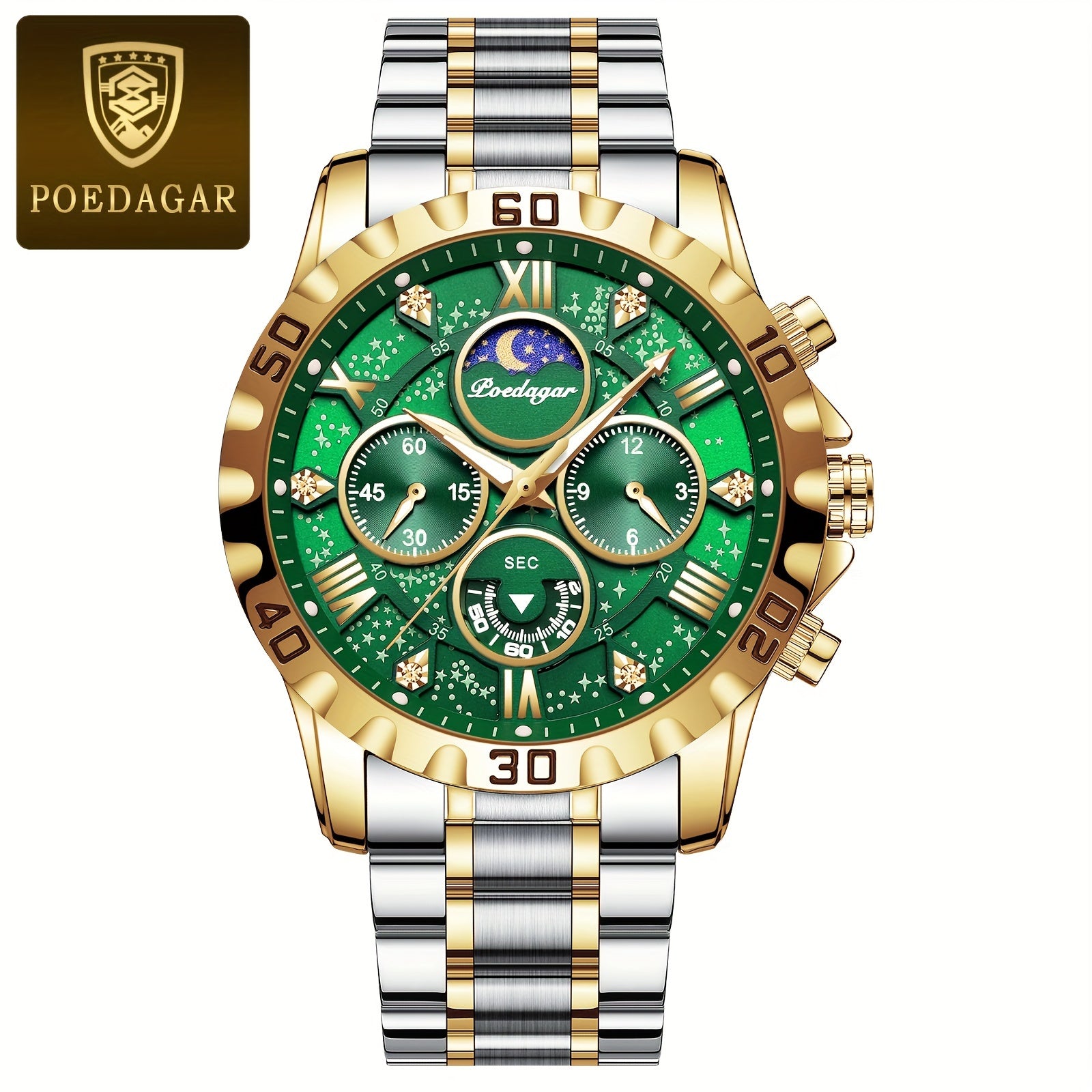 [New Business Water Resistance Watch] POEDAGAR 2024 New Business Executive Men's Quartz Chronograph Watch with Water Resistance, Night Light, and Stainless Steel Band