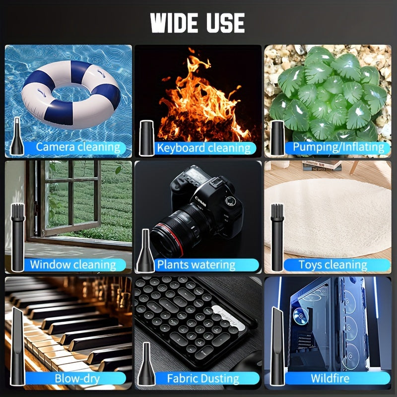 4000mAh Rechargeable Portable 3-Speed Electric Air Duster with LED Light, Cordless, Fast Charge, Ideal for Keyboards & Electronics, Black