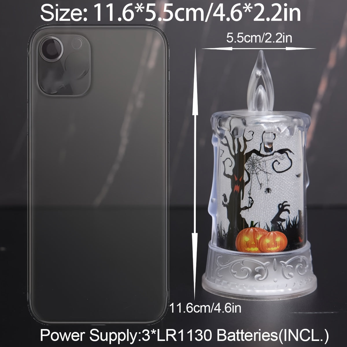 Halloween LED Candle Lights, 1-Pack, Spooky Tabletop Decorations, Plastic Flickering Flameless Pillar Candles, Includes Batteries, Halloween Party Supplies, Ghostly Scene Props, Button Battery Operated