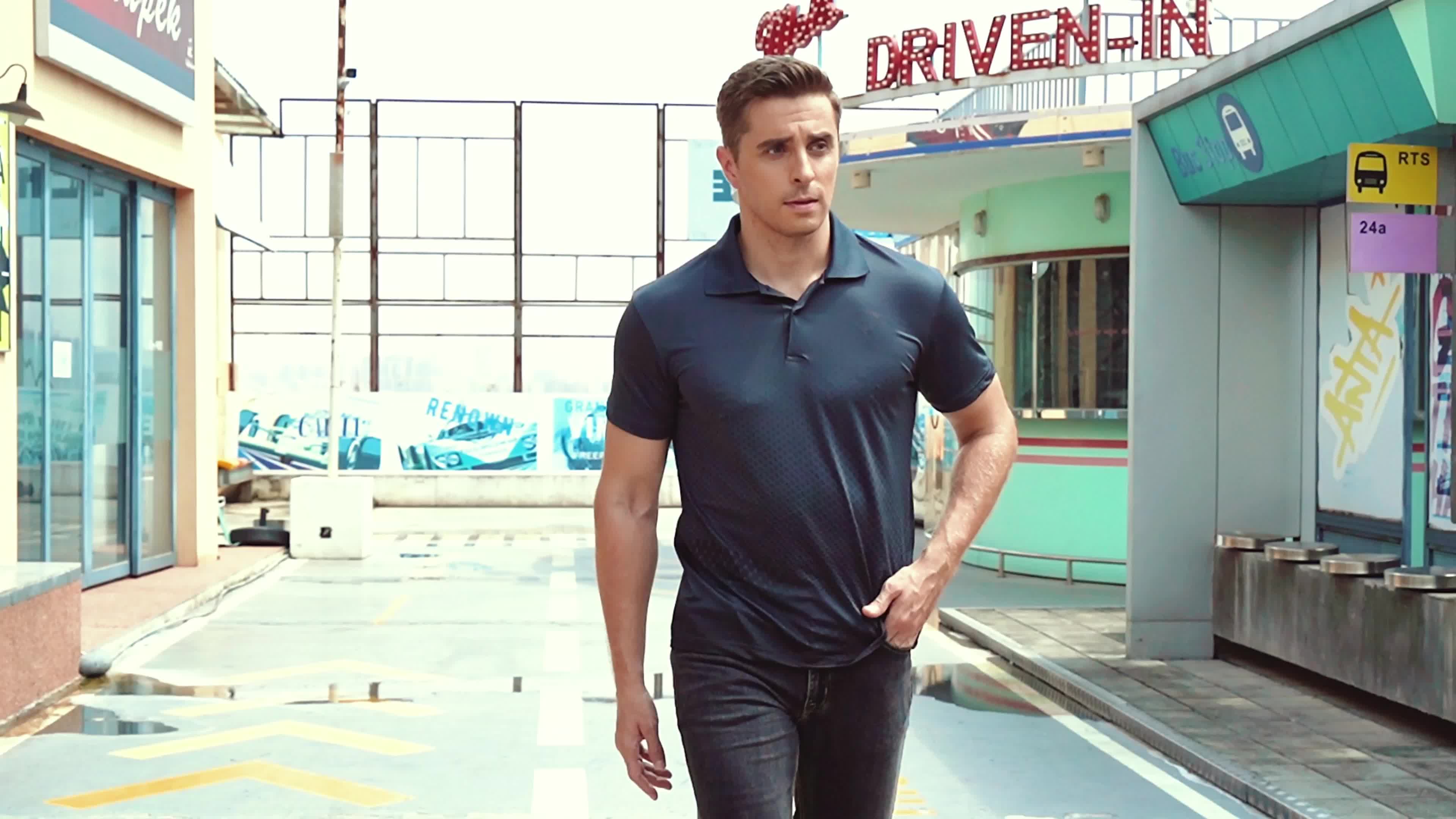 Jeansian Men's Lightweight Breathable Sport Shirt - Vibrant Orange All-Over Dot Print, Stretch Polyester Short Sleeve with Collar & Button Placket for Tennis Golf Bowling, Regular Fit All-Season Casual Athletic Wear, Tennis A