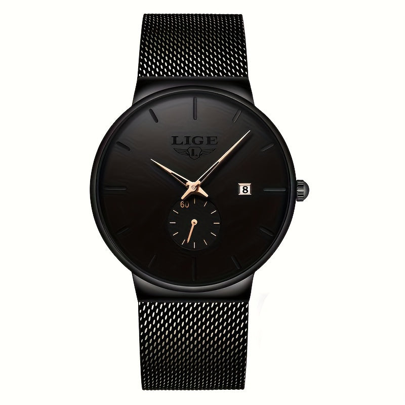 LIGE Fashion Men's Watch Top Brand Luxury Quartz Watch Men's Casual Ultra-thin Mesh Steel Sports Watch