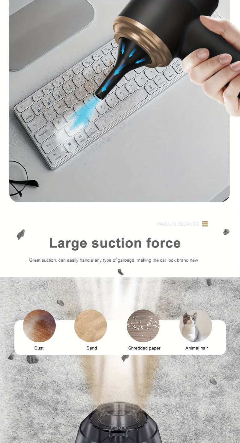 Handheld wireless portable vacuum cleaner, rechargeable, 2000 * 2 milliampere battery, suction force 5000Pa, integrated blowing and suction, suitable for multifunctional high-power small home appliance vacuum cleaners in auto