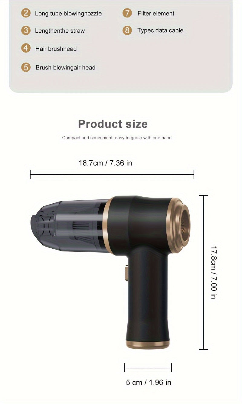 Handheld wireless portable vacuum cleaner, rechargeable, 2000 * 2 milliampere battery, suction force 5000Pa, integrated blowing and suction, suitable for multifunctional high-power small home appliance vacuum cleaners in auto