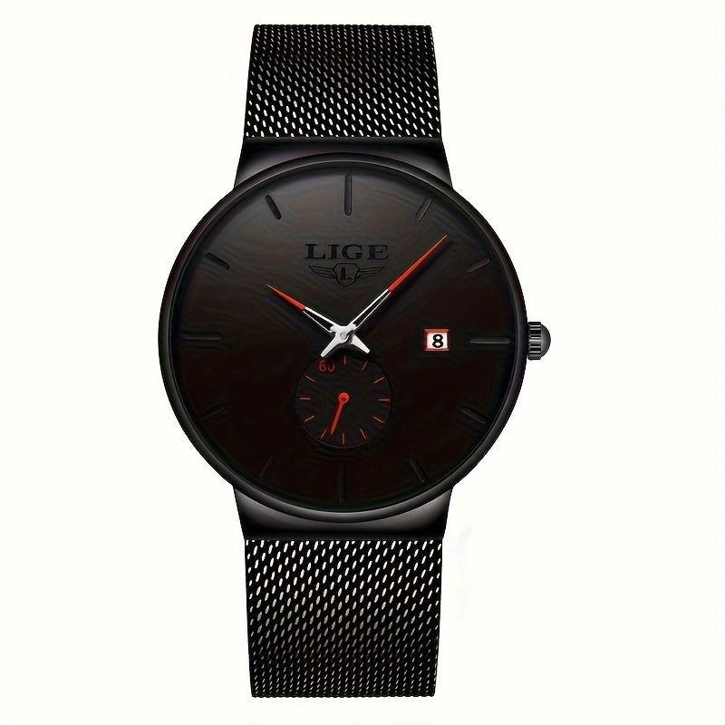 LIGE Fashion Men's Watch Top Brand Luxury Quartz Watch Men's Casual Ultra-thin Mesh Steel Sports Watch
