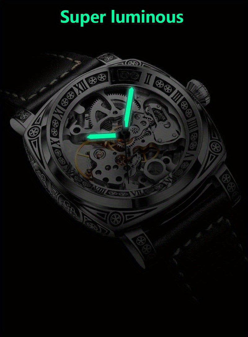 Elegant Mechanical Men's Watch: Self-Winding, Waterproof, with Stylish Hollow Design - Round Dial & Precision Timekeeping