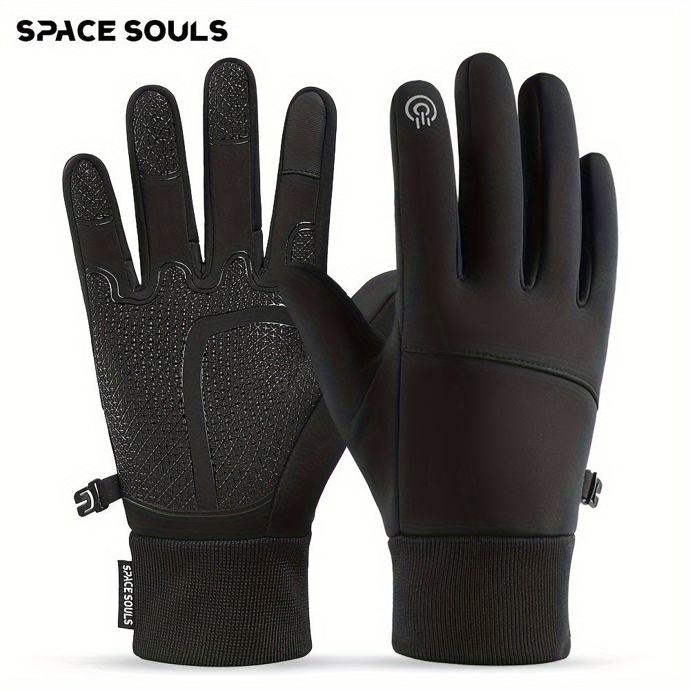 Space Souls Winter Touchscreen Gloves for Men - Water-Resistant Polyester Blend, Warm Fleece Lined, Knit Fabric, Pull-On with Hand Washable Operation - Ideal for Outdoor Sports, Cycling, Fishing, Skiing - Christmas, Halloween