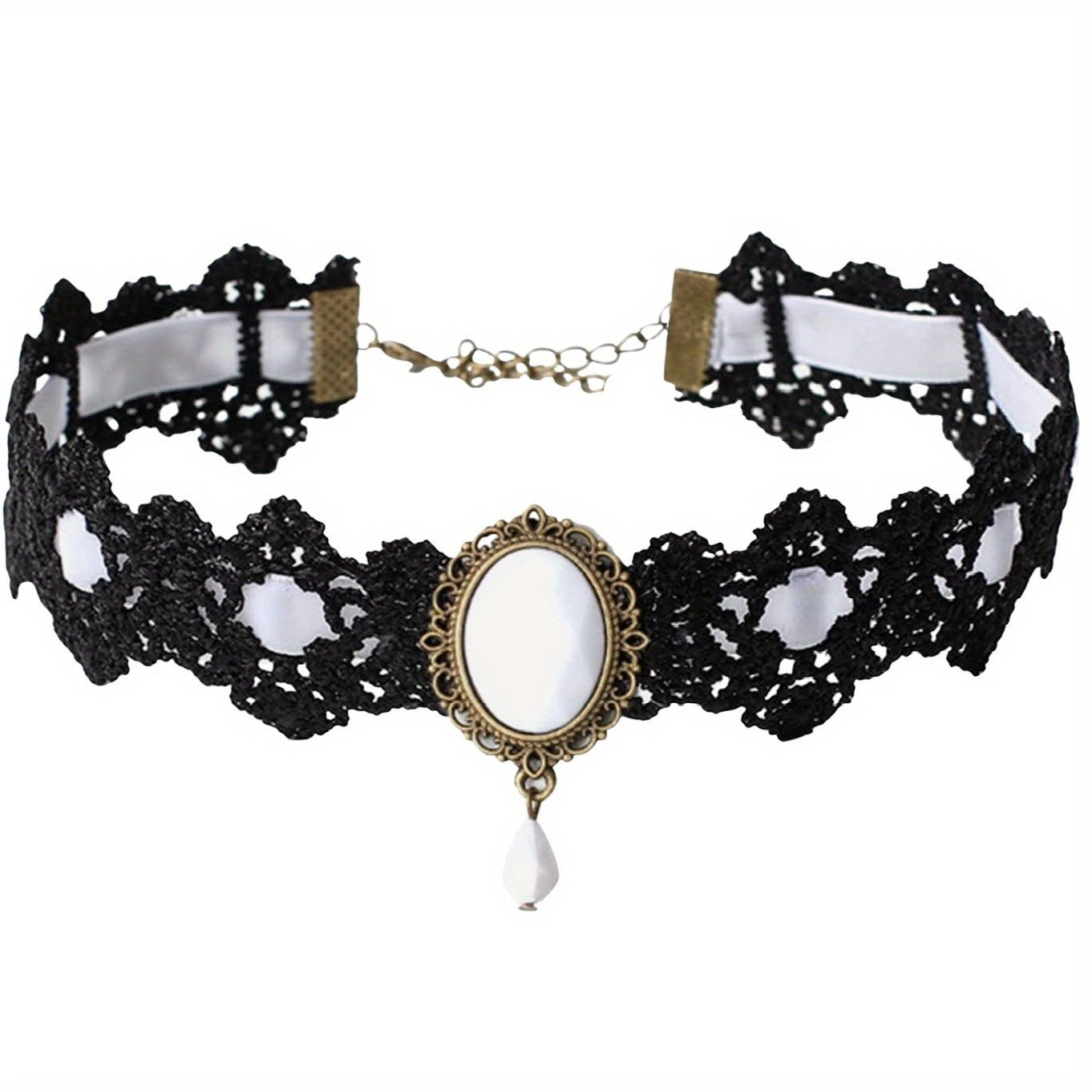 Black Lace Gothic Collar Vampire Collar Pendant Chain Rhinestone Punk Halloween Costume Jewelry