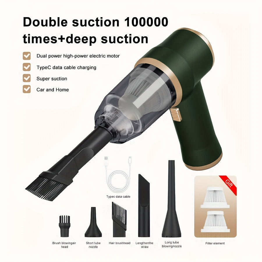 Handheld wireless portable vacuum cleaner, rechargeable, 2000 * 2 milliampere battery, suction force 5000Pa, integrated blowing and suction, suitable for multifunctional high-power small home appliance vacuum cleaners in auto