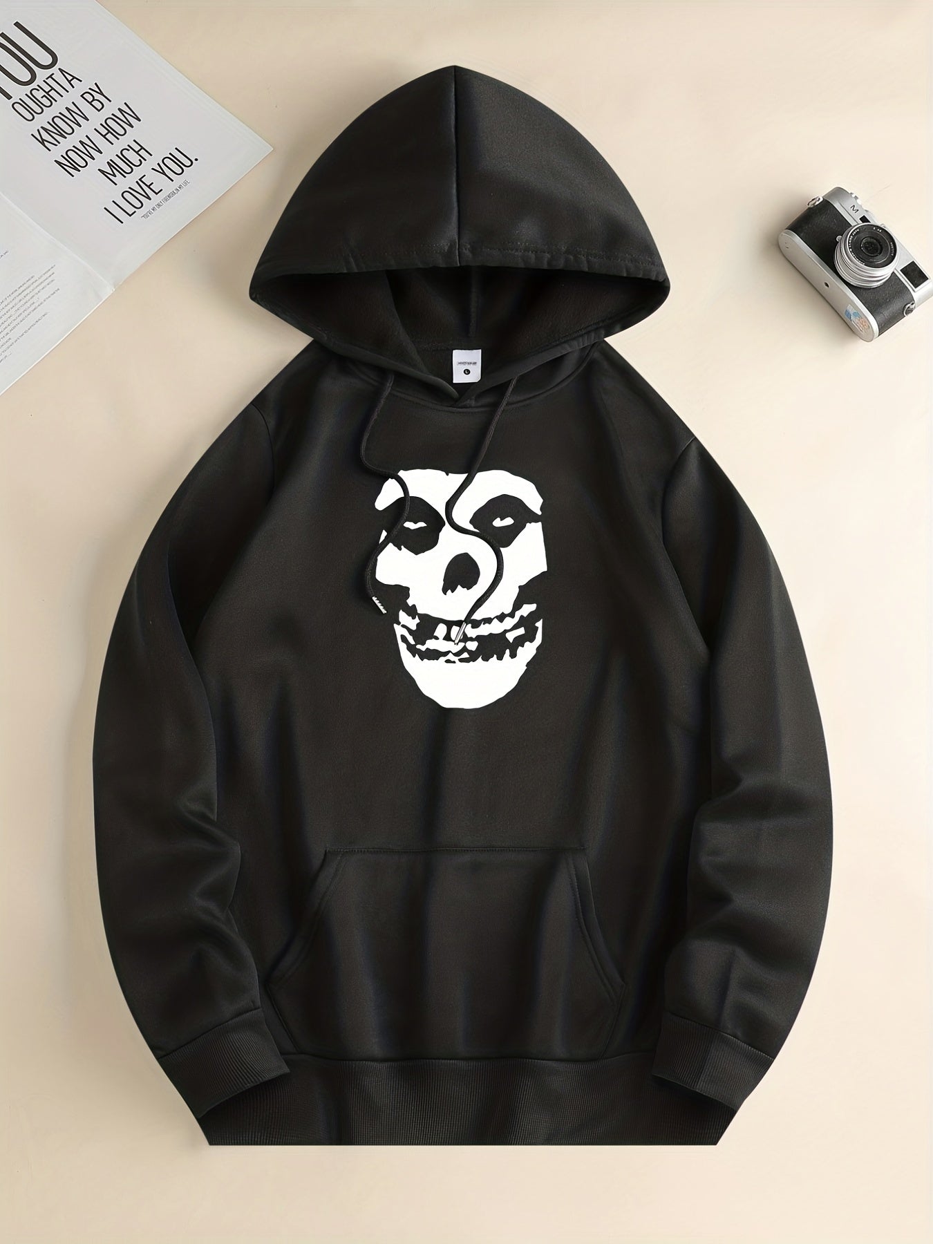 Skull Print Hoodie, Hoodies For Men, Men's Casual Graphic Design Pullover Hooded Sweatshirt With Kangaroo Pocket Streetwear For Winter Fall, As Gifts Halloween