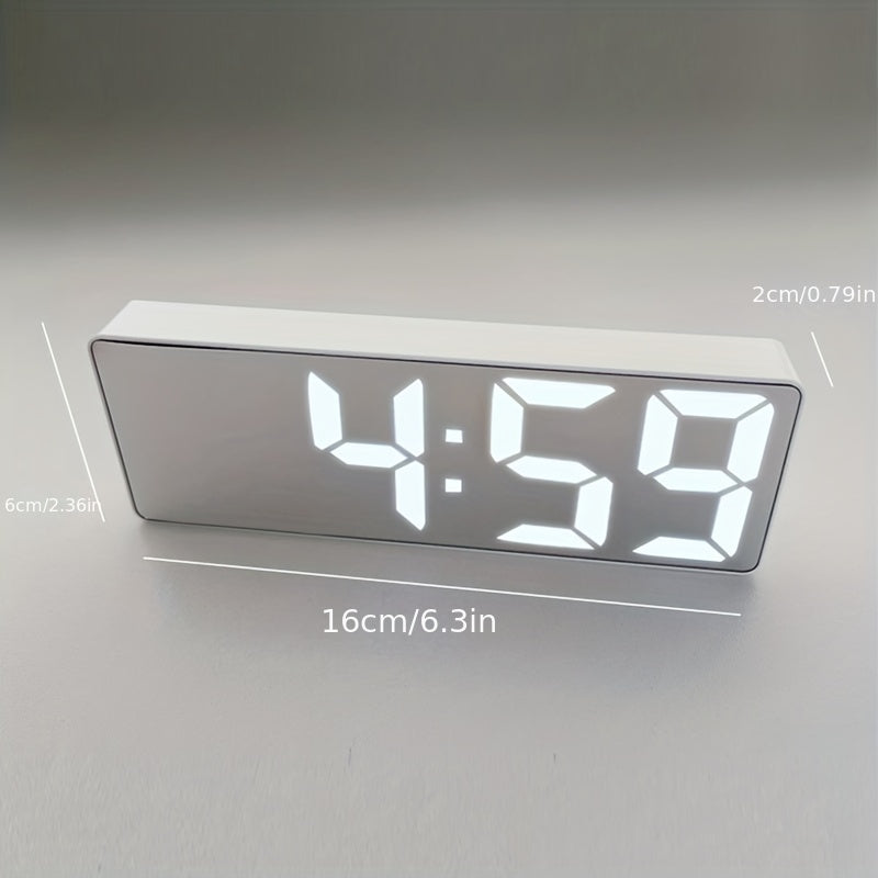 Modern LED Digital Clock with Adjustable Brightness, Date & Temperature Display - USB-Powered 12/24H Rectangular Bedroom Alarm Clock for Home Office Decor, Digital Display Clock | Contemporary Design | Durable Electronics, Al