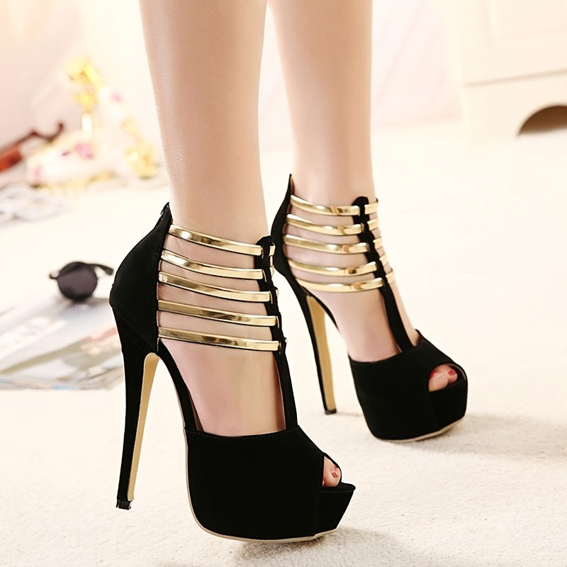 Women's Stiletto High Heels, Ankle T-strap Platform Peep Toe Pumps, Party & Dress Heels