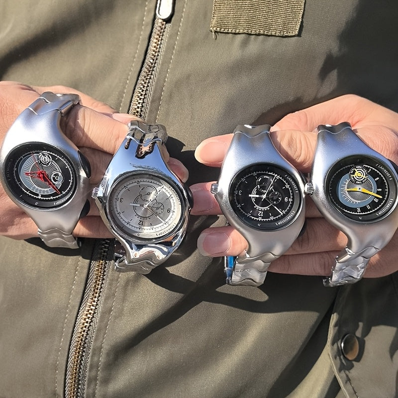 A Uniquely Shaped Y2K Original Men'S Watch, a Non-Mechanical Timepiece with a Twisted Retro Fashion, Vintage High-End, Niche Quartz Wristwatch.