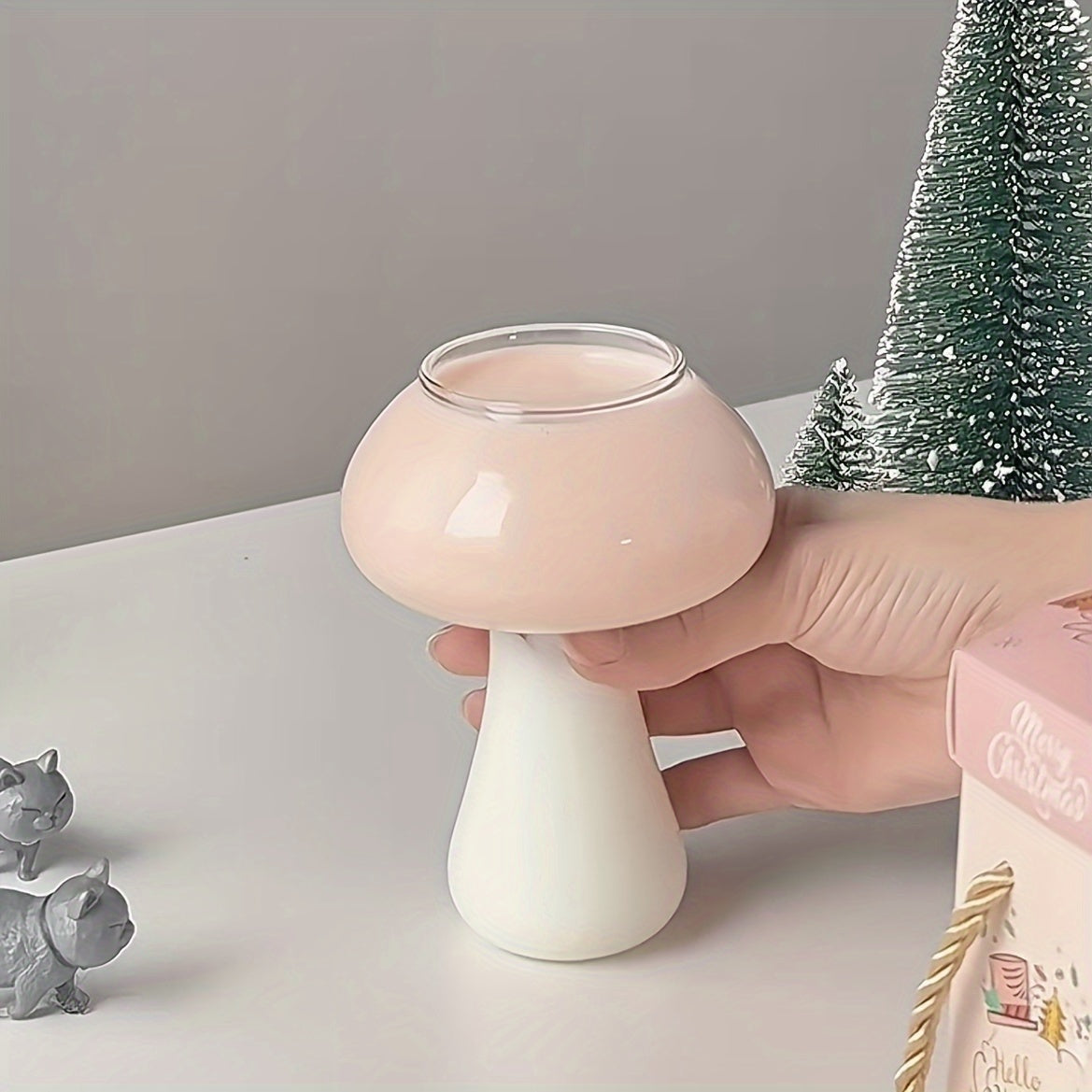 8.12oz Mushroom Shaped High Borosilicate Glass Cup for Cocktails, Milk, Coffee - Reusable, Lead-Free, Recyclable, Microwave Safe - Hand Wash Only - Perfect for Family, Christmas, Halloween, Easter, Hanukkah, Thanksgiving