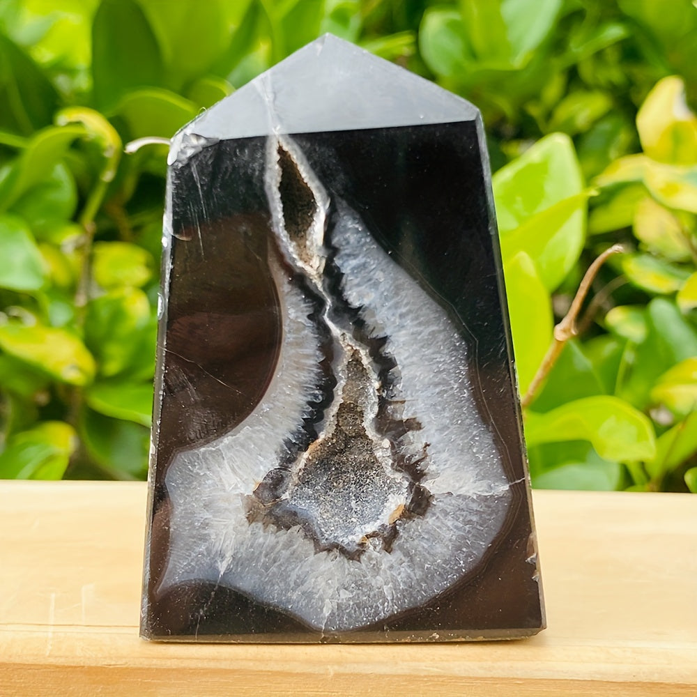 1PC Natural Black Onyx Geode Agate Point Crystal - Unique DIY Home Decor, Jewelry Making, Party Decoration Accent for Birthday, Halloween, Christmas