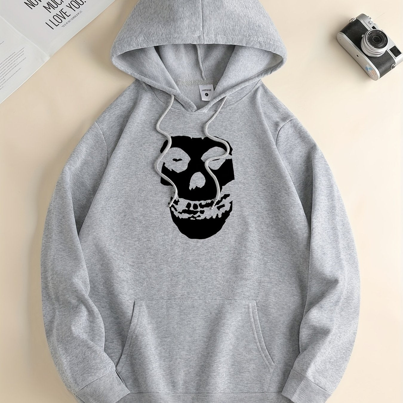 Skull Print Hoodie, Hoodies For Men, Men's Casual Graphic Design Pullover Hooded Sweatshirt With Kangaroo Pocket Streetwear For Winter Fall, As Gifts Halloween