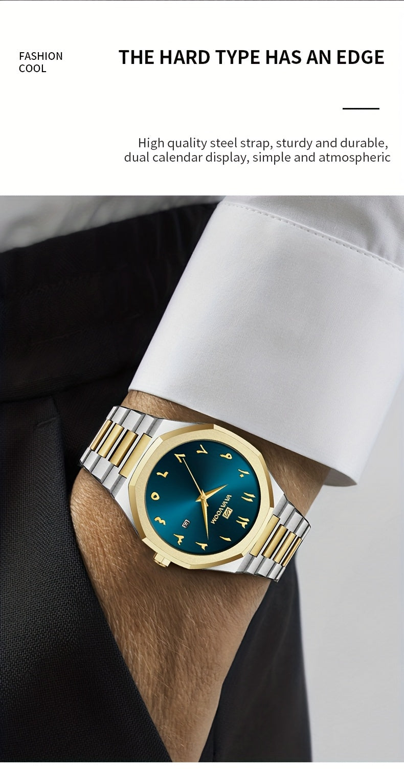 [Luxury Men's Watch] VA VA VOOM Luxury Men's Watch | Stainless Steel Black & Golden Chronograph with Arabic Numerals, Quartz Movement, Elegant Business Style | Perfect Gift for Dad, Husband, Boyfriend on Father's Day, Valenti