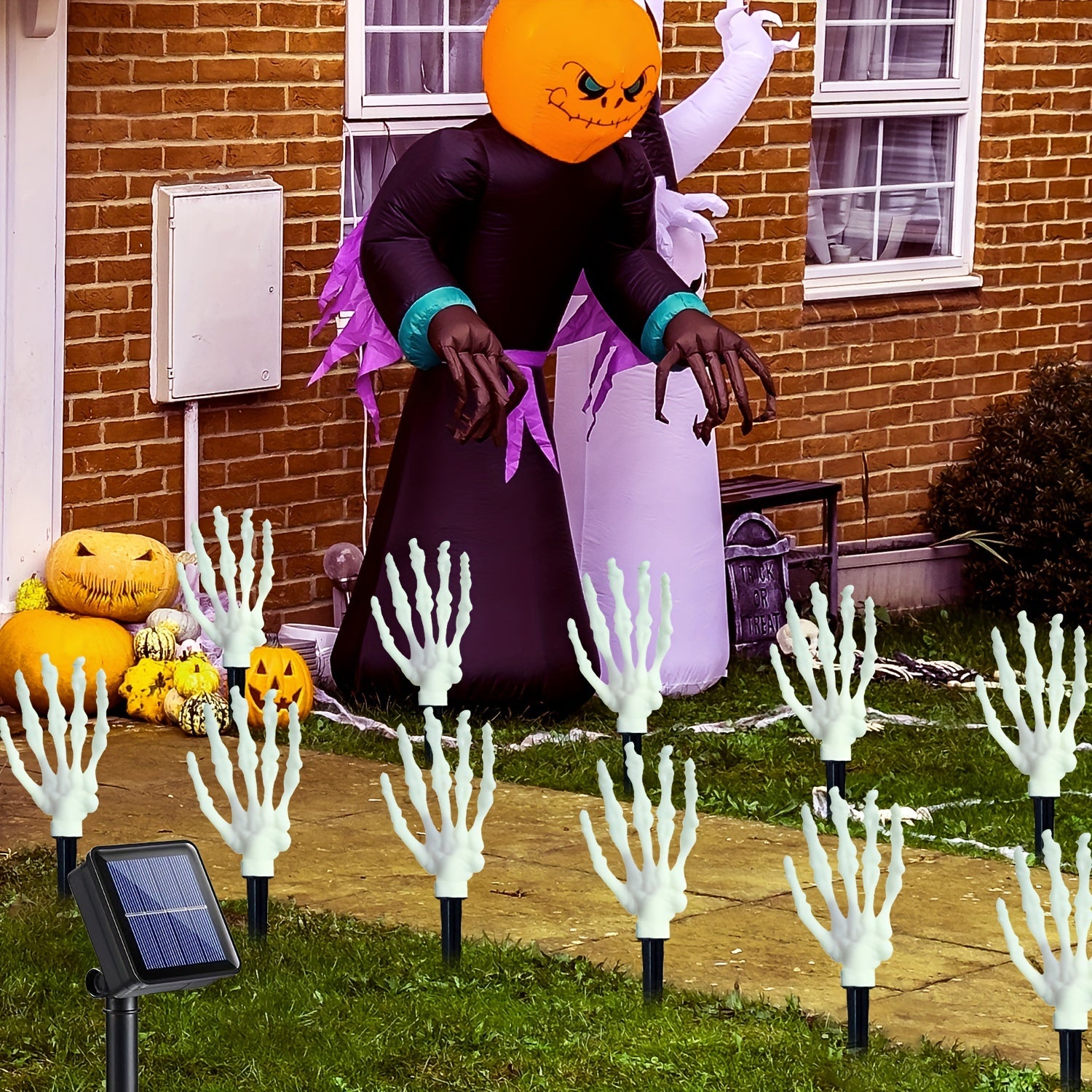 [Fast Arrival] 12pcs Solar-Powered Halloween Garden Lights - Waterproof LED Skeleton Hands, 8 Lighting Modes, Outdoor Yard & Lawn Decorations for Spooky Ambiance