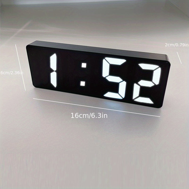 Modern LED Digital Clock with Adjustable Brightness, Date & Temperature Display - USB-Powered 12/24H Rectangular Bedroom Alarm Clock for Home Office Decor, Digital Display Clock | Contemporary Design | Durable Electronics, Al