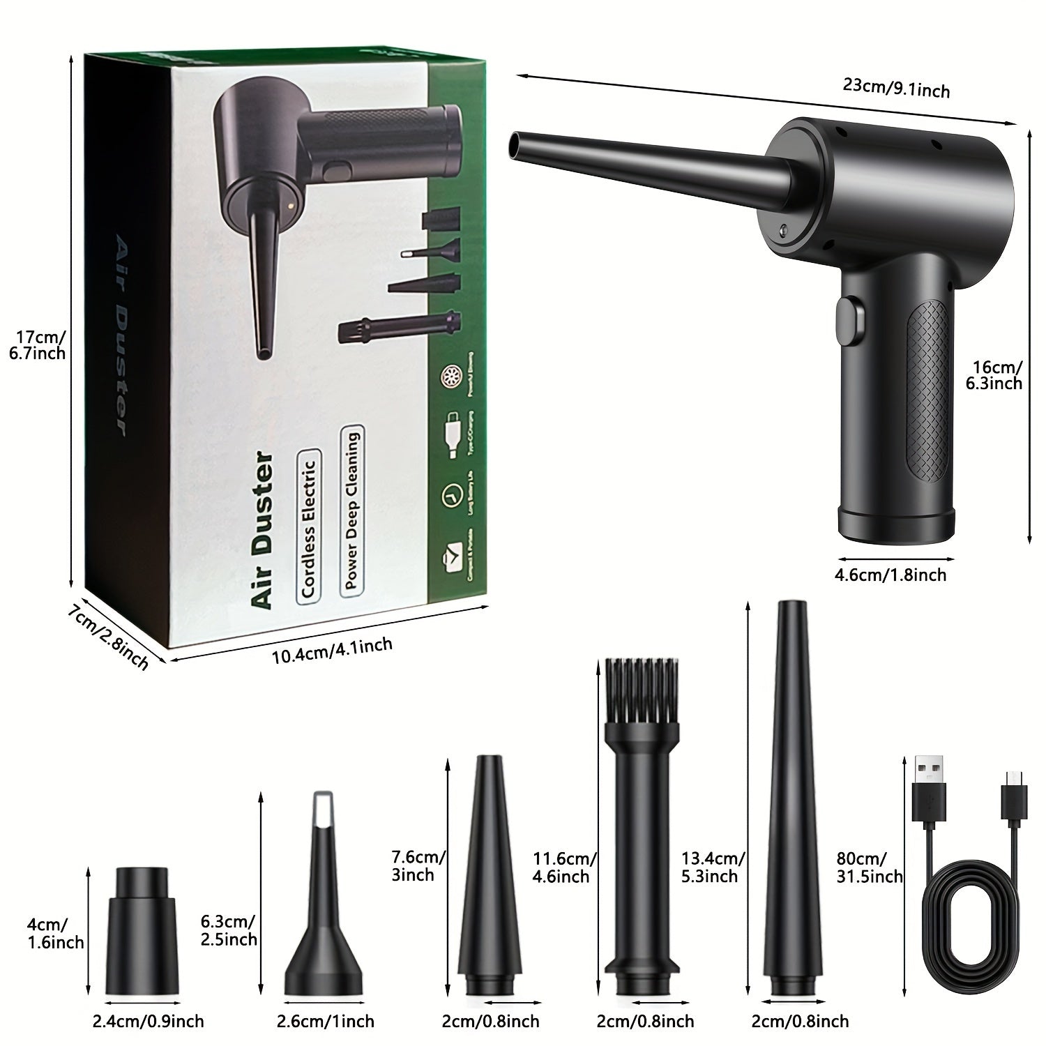 4000mAh Rechargeable Portable 3-Speed Electric Air Duster with LED Light, Cordless, Fast Charge, Ideal for Keyboards & Electronics, Black