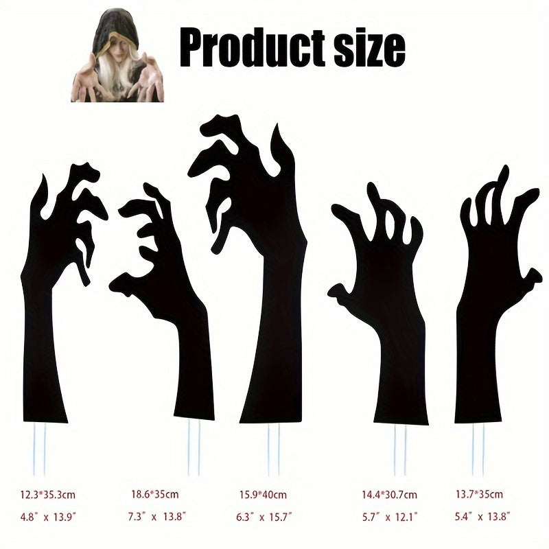 5pcs, Halloween Decoration Black Hand Courtyard Logo 5 Outdoor Garden Lawn Stake Logo Suitable For Halloween Party Decoration Supplies Props