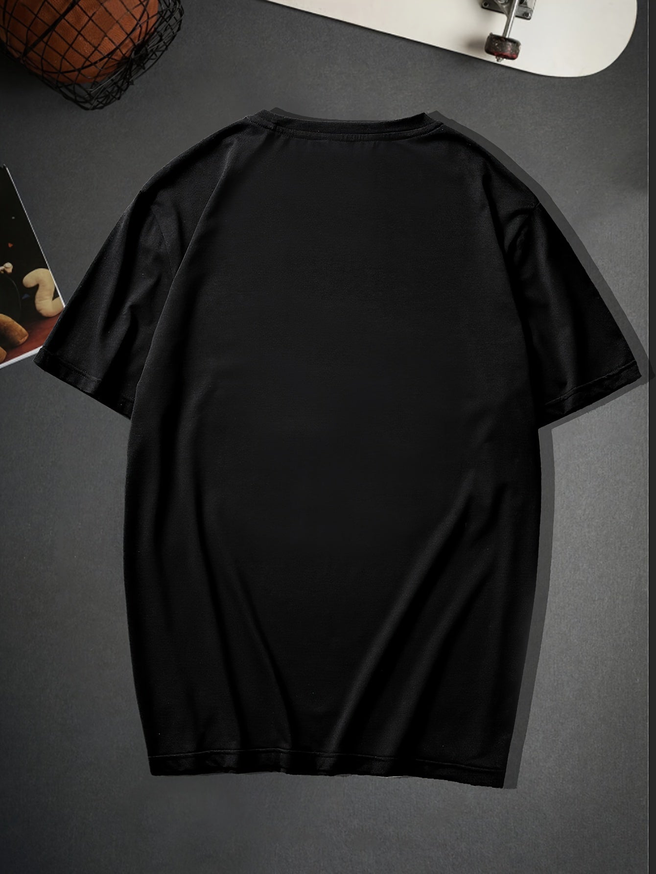 Trendy Skeleton & Letter Pattern Print Men's Comfy T-shirt For Halloween, Graphic Tee Men's Summer Outdoor Clothes, Men's Clothing, Tops For Men