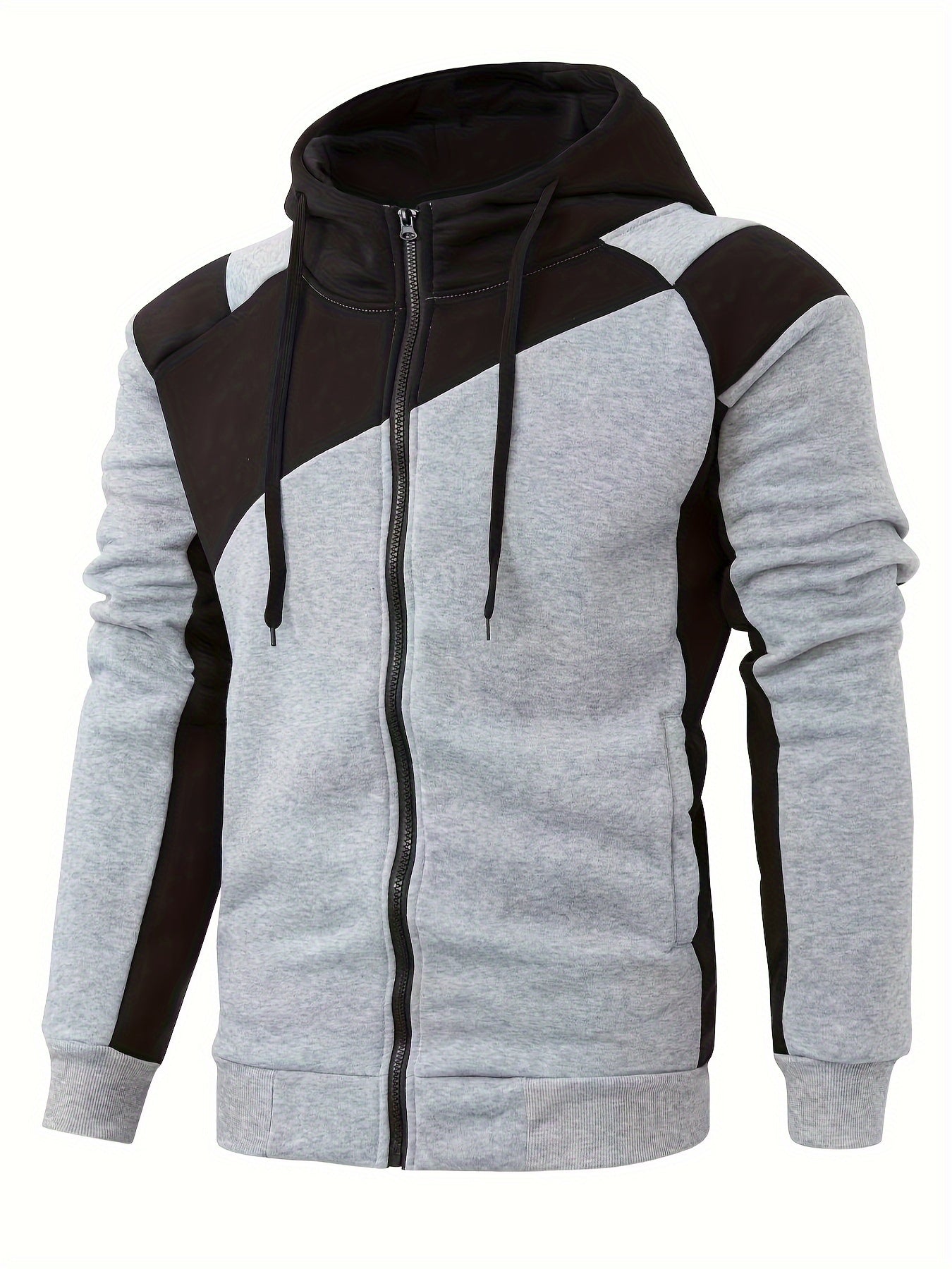 Stylish Men's Color Block Varsity Jacket - Water-Resistant Zip-Up Design with Adjustable Hood, Soft Fleece Lining, and Multiple Pockets - Perfect for Casual Outdoor Activities and Sports Events