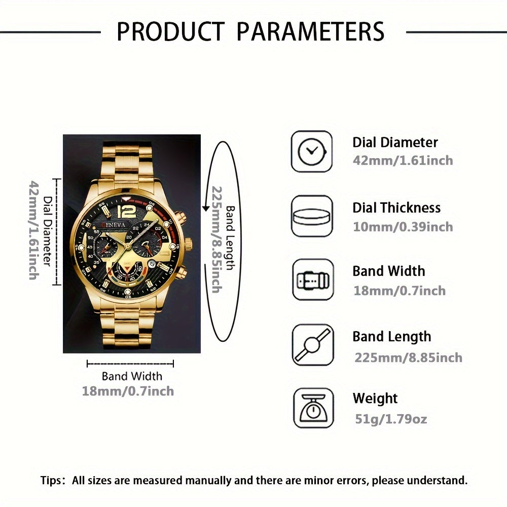 1pc Men'S Business Style Quartz Wrist Watch, Round Zinc Alloy Case, Stainless Steel Strap, with Date Function, Electronic Drive, Pointer Display, for Valentine's, Easter, Ramadan, Birthday, Christmas Gifts