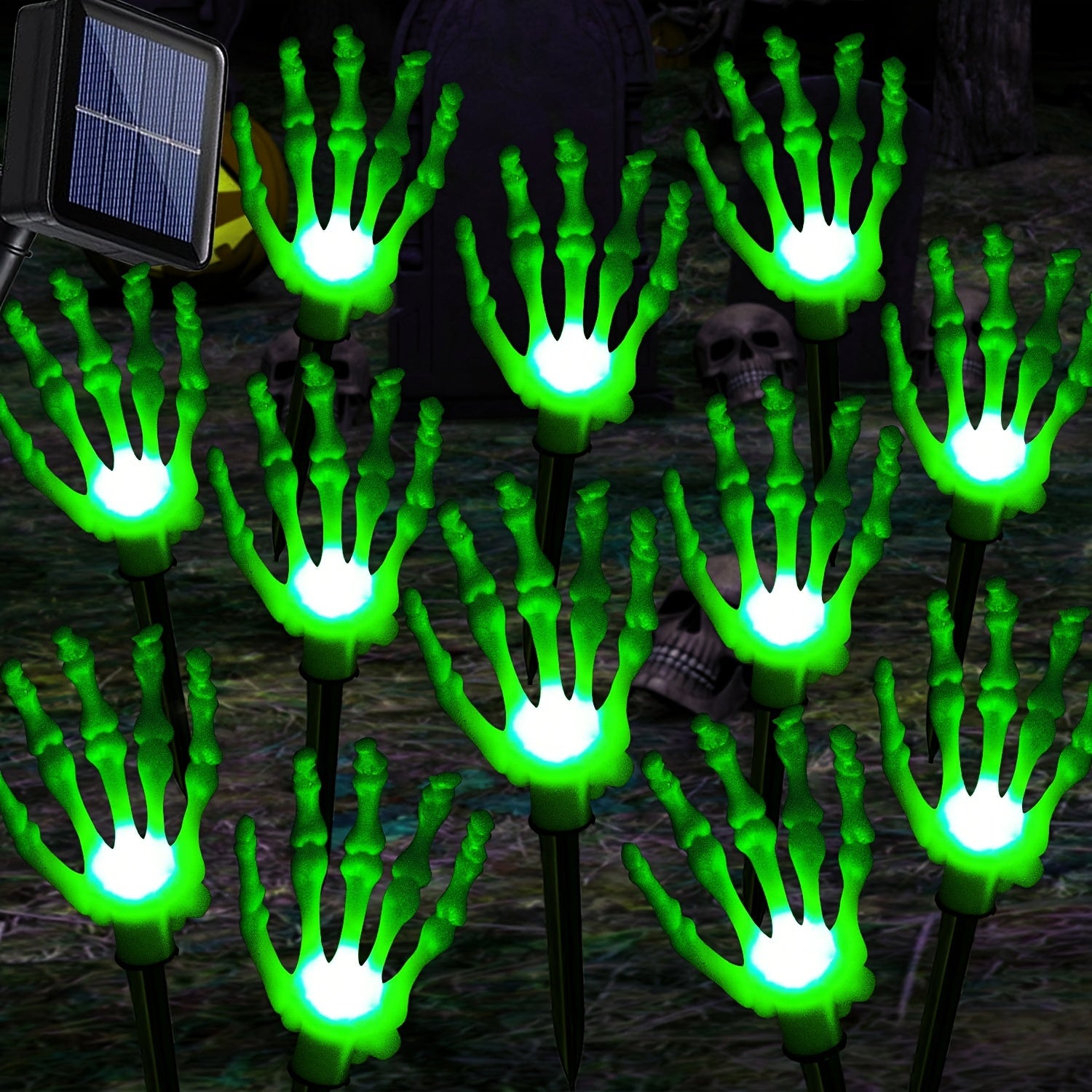 [Fast Arrival] 12pcs Solar-Powered Halloween Garden Lights - Waterproof LED Skeleton Hands, 8 Lighting Modes, Outdoor Yard & Lawn Decorations for Spooky Ambiance
