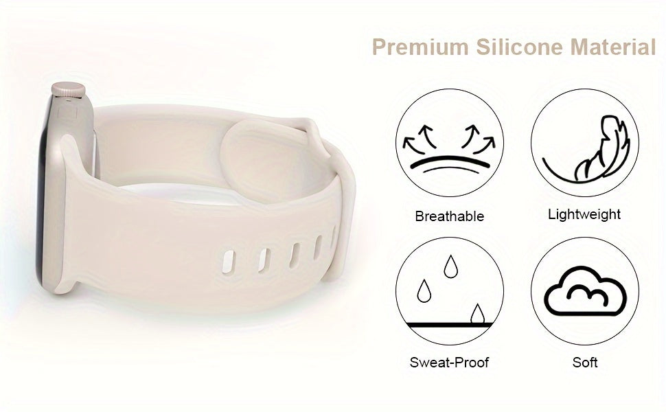 Apple Watch Compatible Silicone Straps: 7 Colors for 38mm, 40mm, 41mm, 42mm, 44mm, 45mm, 49mm Watches - Butterfly Clasp, Casual Style