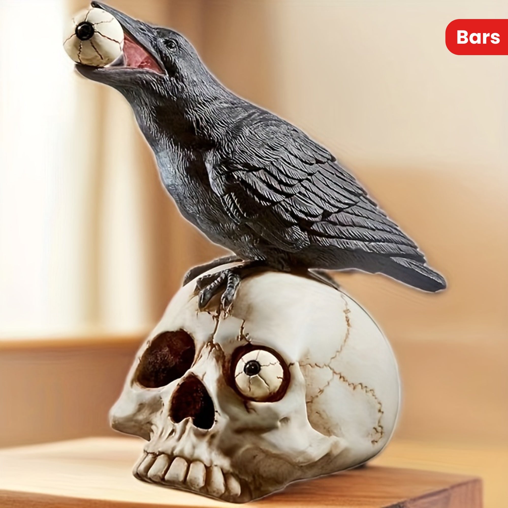 1pc Lifelike Raven & Skull Eyeball Decor, Spooky Halloween Scene Prop - Durable Resin, Perfect for Haunted Houses, Bars, and Secret Rooms - Creepy Skull Head Ornament with Realistic Feathered Texture