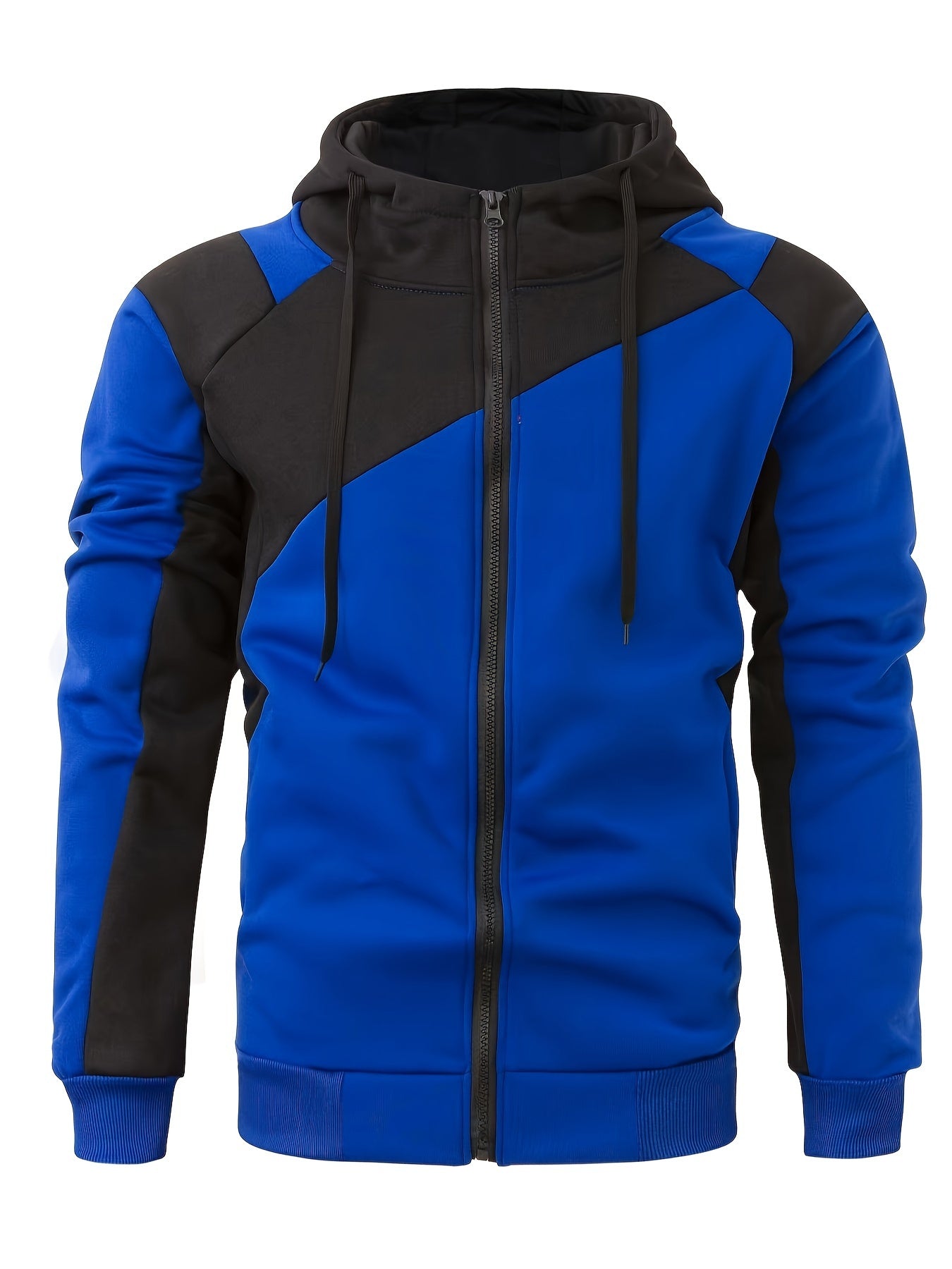 Stylish Men's Color Block Varsity Jacket - Water-Resistant Zip-Up Design with Adjustable Hood, Soft Fleece Lining, and Multiple Pockets - Perfect for Casual Outdoor Activities and Sports Events
