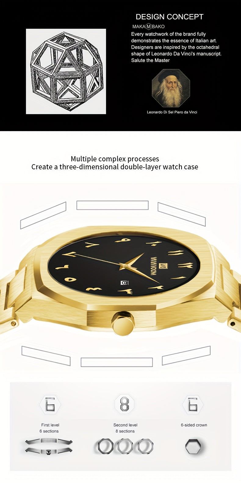 [Luxury Men's Watch] VA VA VOOM Luxury Men's Watch | Stainless Steel Black & Golden Chronograph with Arabic Numerals, Quartz Movement, Elegant Business Style | Perfect Gift for Dad, Husband, Boyfriend on Father's Day, Valenti