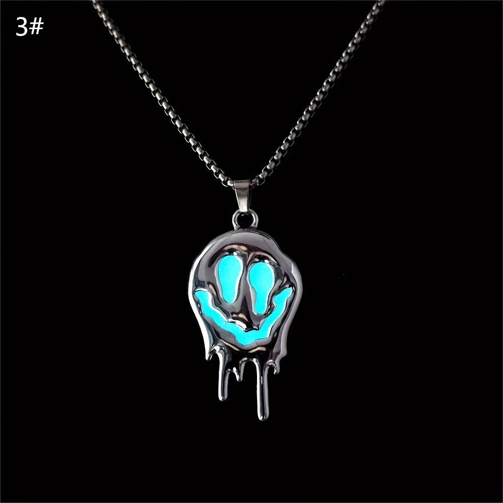 Punk Style Glowing Pendant Necklace in White, Synthetic November Birthstone, Zinc Alloy, No Plating, Fashion Trend Accessory, Gothic Hip Hop Jewelry for Halloween, Unisex Birthday Gift