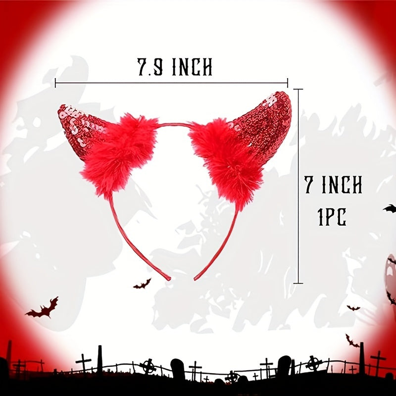 LaVenty Luxury Sequin Fluffy Devil Horns Headband Devil Costumes Festival Party Hats Halloween Party Decoration
